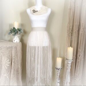 NWT Forever 21 Mesh Faux Pearl Midi Skirt